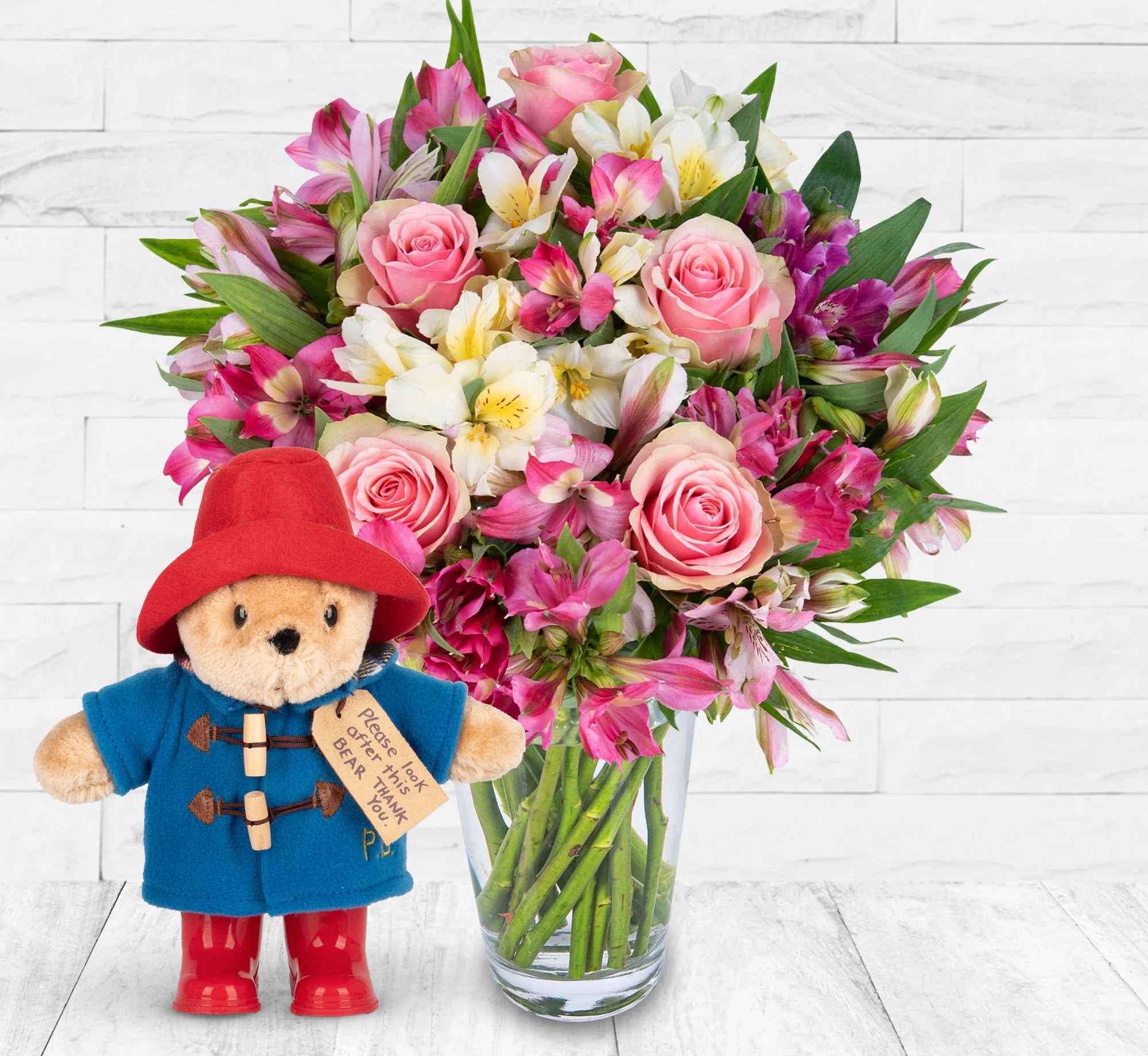 Peruvian Lily & Rose With Paddington Bear